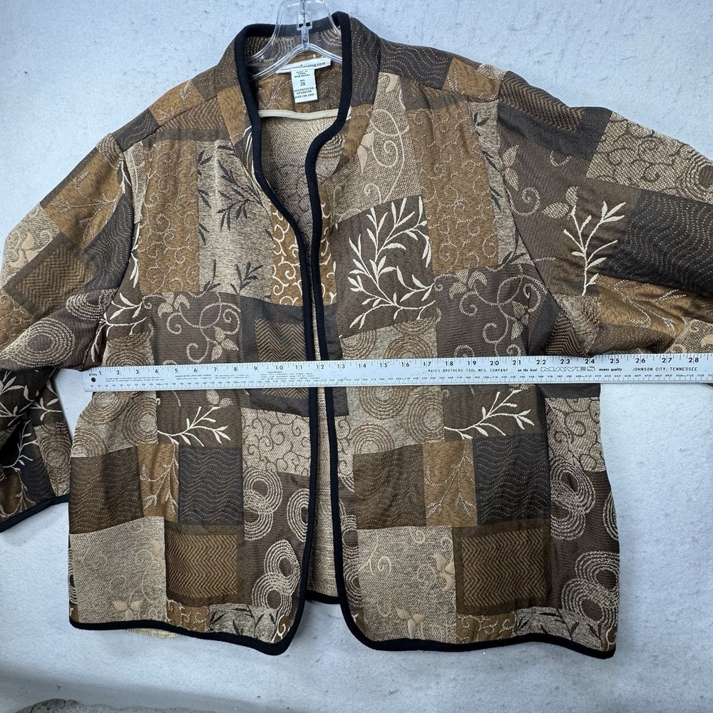 Serengeti Womens Plus Size 2X Open Front Blazer Brown Earthy Boho Patchwork - Picture 6 of 11